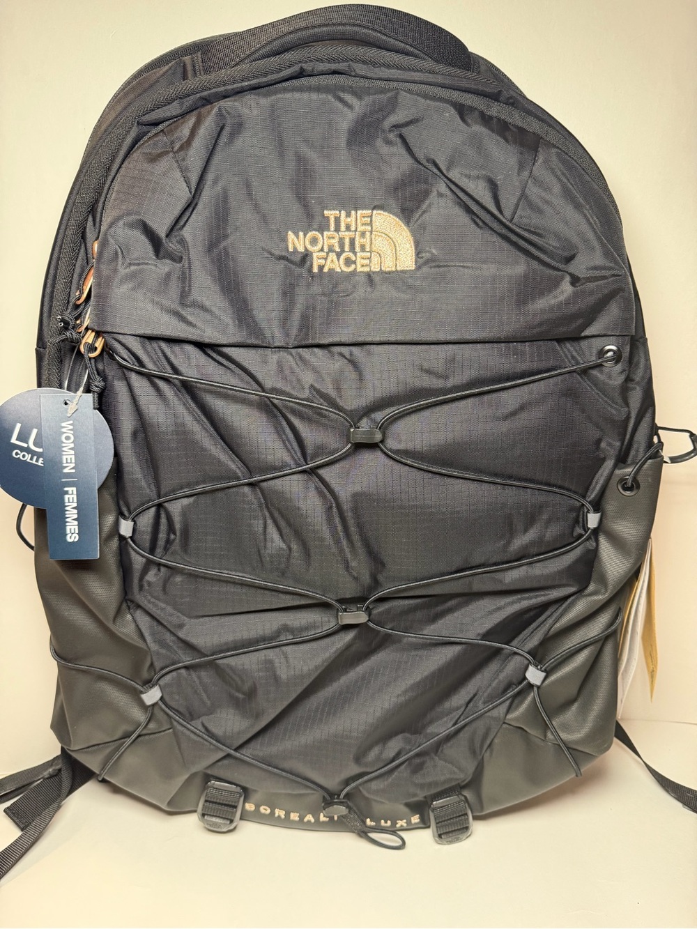 The North Face Black Borealis Luxe Backpack with Gold Logo